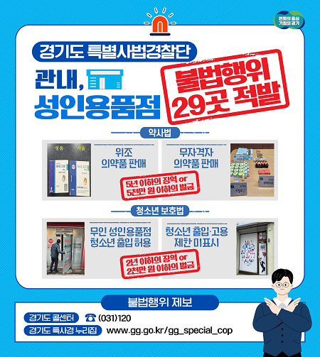 경기도 특사경, 가짜 발기부전제 판매, 청소년 출입 허용한 성인용품 업소 적발